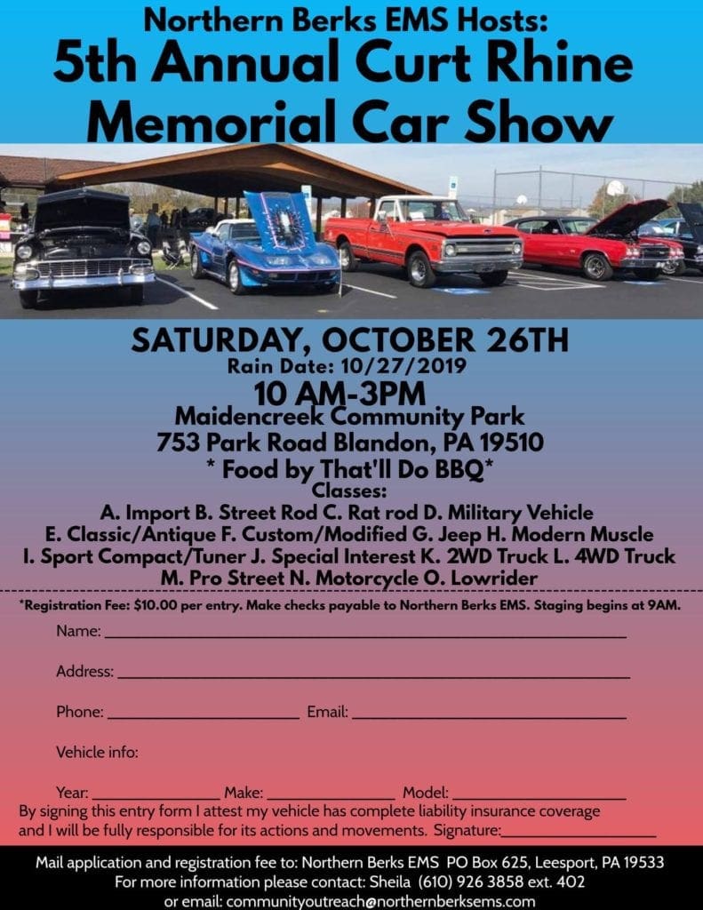 5th Annual Curt Rhine Memorial Car Show Northern Berks Regional Police